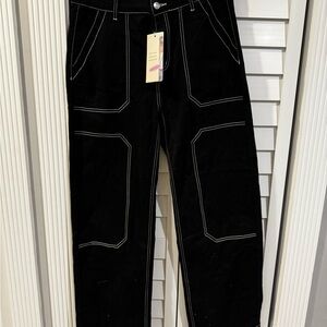 Women’s trendy Black Pants with Contrast Stitching